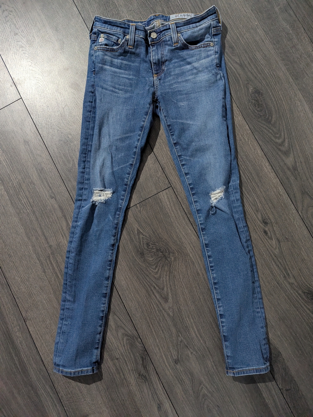 AG Adriano Goldschmied Medium Blue Distressed Skinny Jeans
